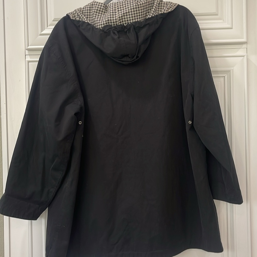 Jones of New York Black Houndstooth Reversible Hooded Jacket Sz Large Raincoat - Picture 3 of 16